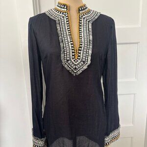 Tory Burch Swim Coverup Cotton Tory Tunic Top Navy Blue Sz 10 Medium Large